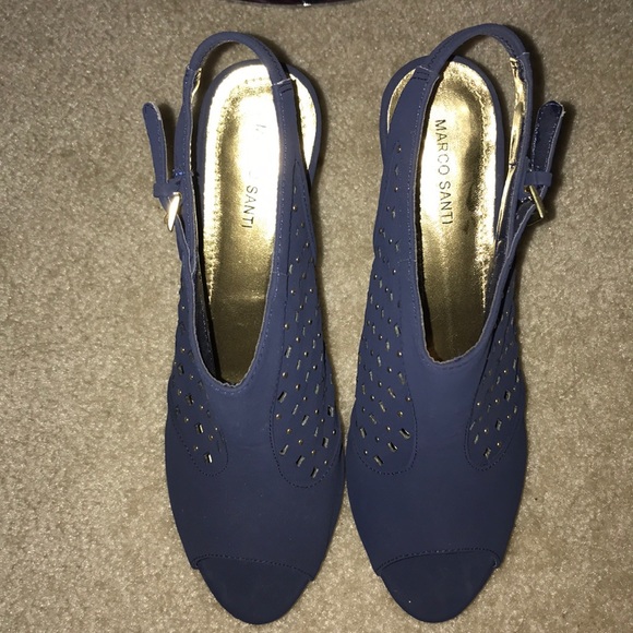 Blue open toe sling back platform - Picture 2 of 4